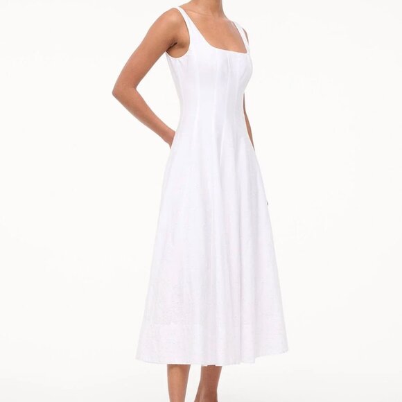 Staud Wells Dress White Embroidery New With Tags (NWT) Size 00 Retails $495